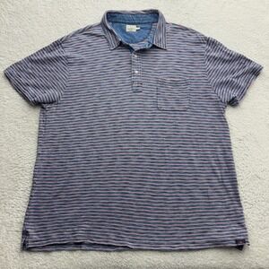 Faherty Brand Mens XXL Polo Shirt Indigo Blue Pink Striped Cotton Short Sleeve